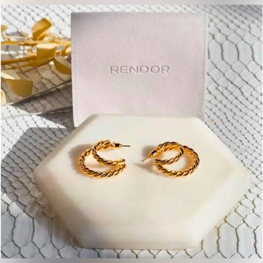 Rendor by REVOLVE - Victoria Double 1/2 Hoop Earrings | NWT & Pouch - 18k Plated